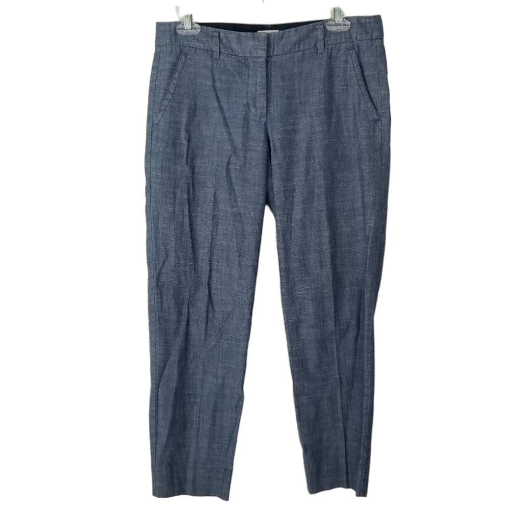 J. Crew Chambray Denim Straight Leg High Rise Pants Size 4 Blue Lightweight